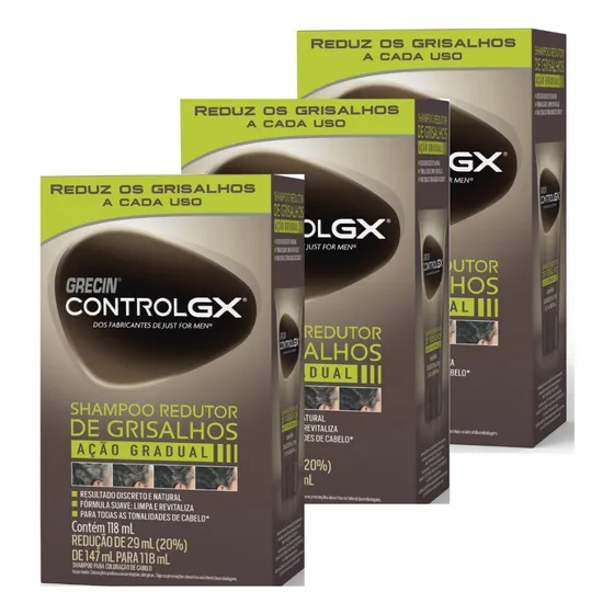 Kit 3 Shampoo Redutor de Grisalhos Grecin Control GX 118ml cada