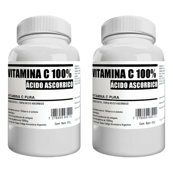 Vitamina C Pura 100% Suplemento Antioxidante 60 Capsulas X2! Sabor Cítrico