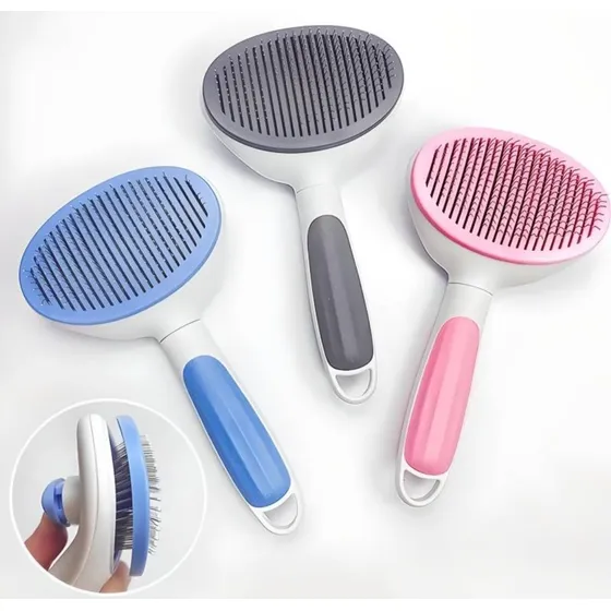 Cepillo Para Perros Y Gatos, Expulsador De Cabello Color Rosa