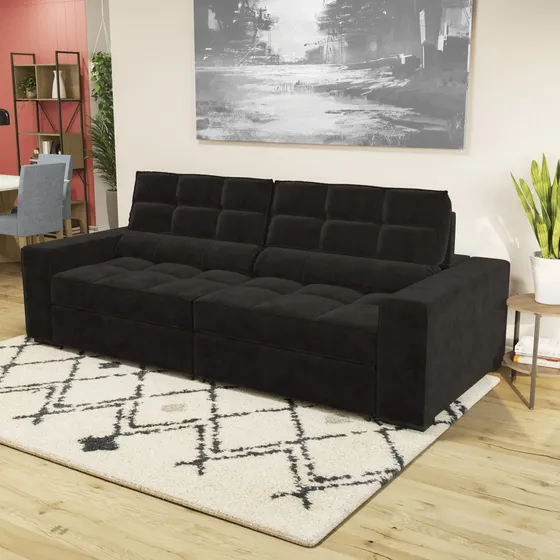 Sofá 2 Lugares Retrátil E Reclinável 268cm Deluxe Id