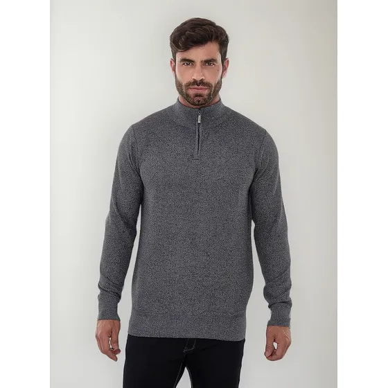 Suéter Blusa Tricot Gola Alta Com Zíper