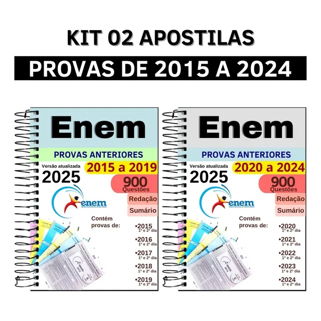 Kit 02 Apostilas Enem Caderno De Questões Com 10 Anos De Provas Anteriores