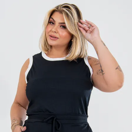 Regata Plus Size Bicolor Blusa Ribana Premium Curve Até G4