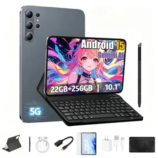 Tableta Android 15 Diez-core 22gb Ram+256gb Rom 5g Wifi Pad 10.1 Fhd Ips Dual Cámara 8+13mpx 10000mah Con Teclado Y Ratón Lápiz Óptico Gris