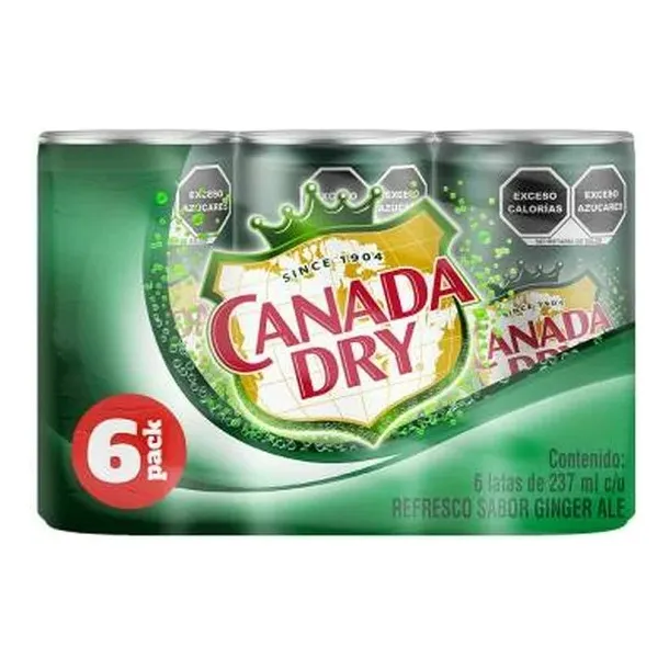 Refresco Canada Dry Sabor Ginger Ale 6 Latas Con 237 Ml C/u