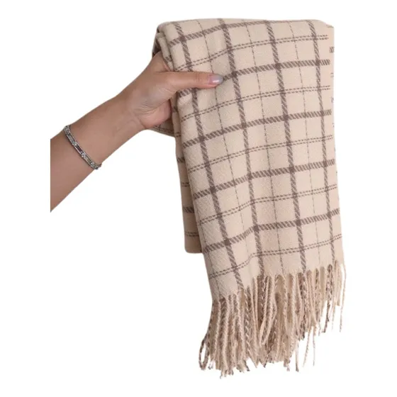 Bufanda Chalina Belfort A Cuadros Con Flecos | Ivory Beige Liso Unico
