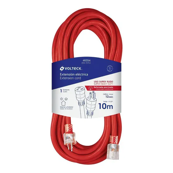 Extensión Reforzada Aterrizada 10 M 3x12 Awg, Volteck
