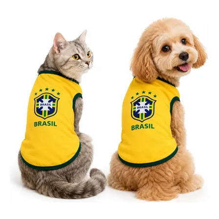Camiseta Pet Brasil Copa Roupa Cachorro Gato Seleção G Amarelo