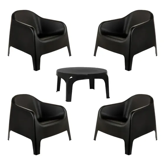 Mueble De Jardin Sillon Skarpo Plastico X4 Negro + Mesa Ratona Puket Garden Life | MercadoLibre
