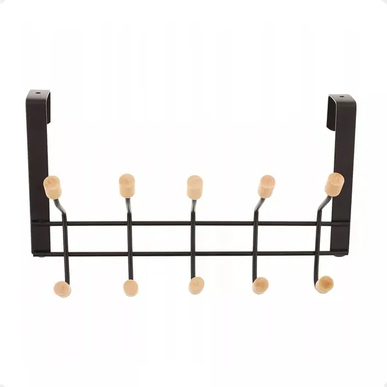 Perchero Colgante De Puerta Cromado 5 Ganchos Baño Solido Color Negro