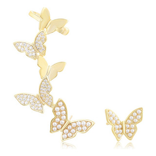 Aretes Oro 14k Lam Mariposa Swarovski Perlas Broquel Regalo Aretes Oro 14k Lam Mariposa Swarovski Perlas Broquel Regalo