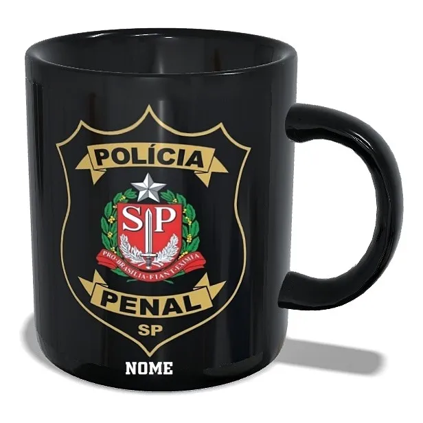 Caneca De Cerâmica Preta Polícia Penal Sp Com Nome