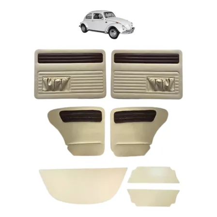 Forro Porta Fusca 63-77 Jg 7 Pçs C/ Bolsas Bege C/jacarandá