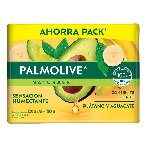 Jabón Tocador Palmolive Naturals Plátano y Aguacate 4x120 g