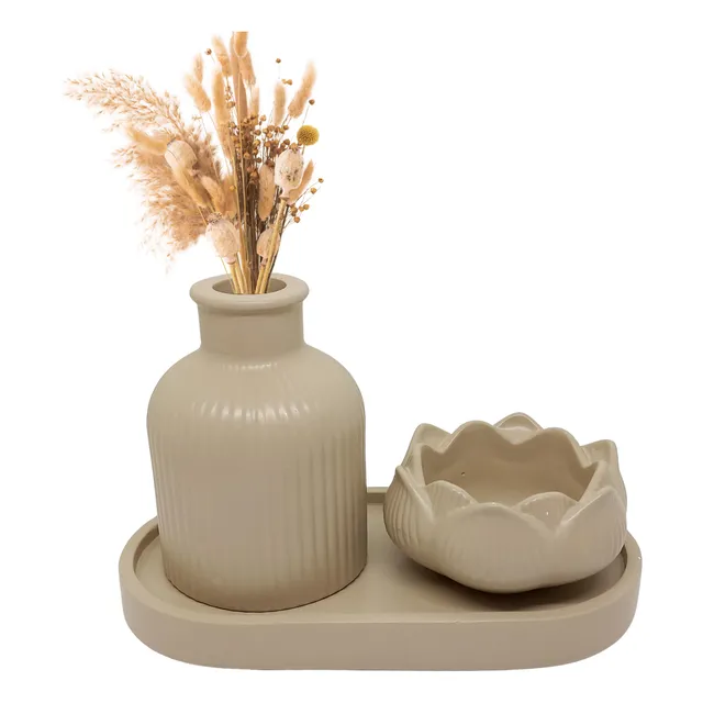 Dupla De Vaso Decorativo Com Bandeja Enfeite De Casa Sala