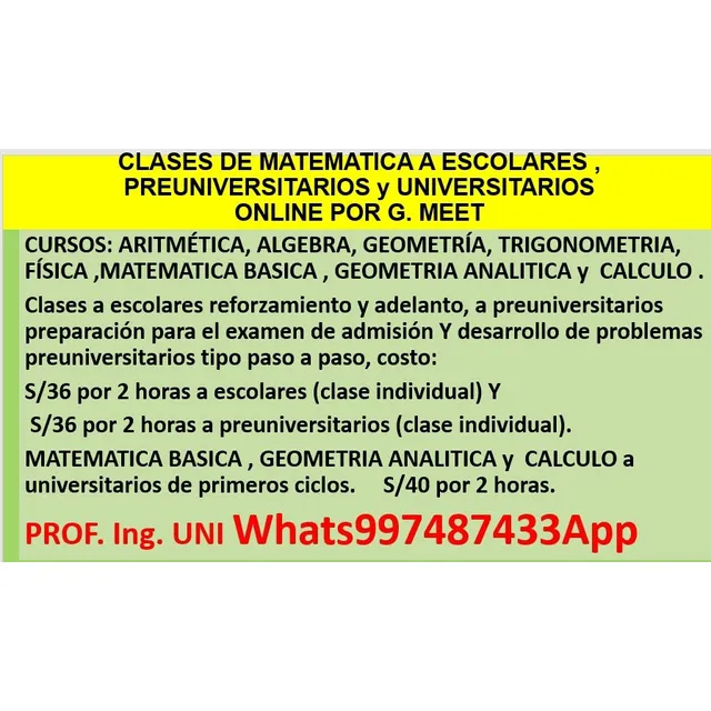 Profesor Particular Uni Clases Matematica Fisica  Escola/pre