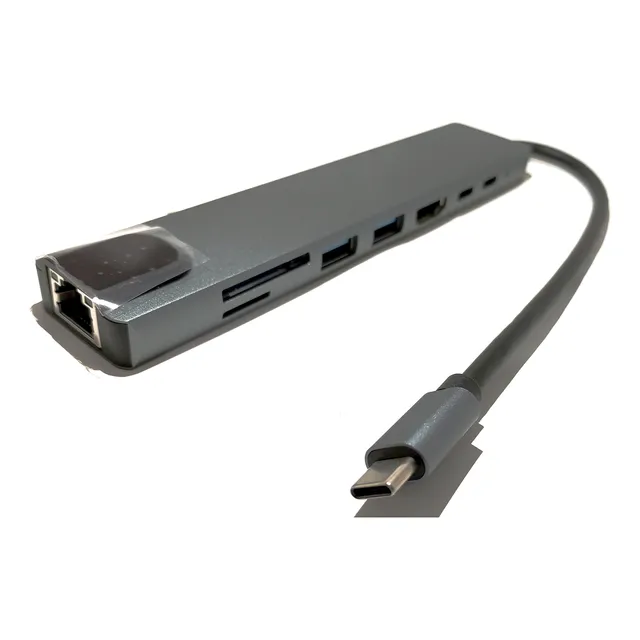 Adaptador Convertidor Tipo C A 8 Puertos Hdmi, Rj45,usb, Sd.