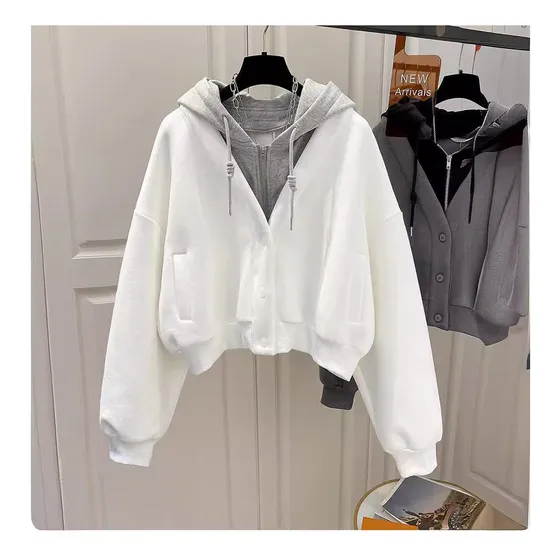 Chaqueta Tipo Cárdigan Corta Con Capucha Para Mujer