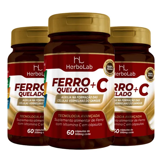 3 Ferro Mais Vitamina C Quelado Com 60 Cápsulas Cada Sabor Neutro