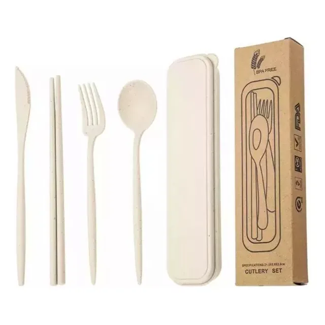 Set De Cubiertos Reutilizables De Fibra De Trigo Ecoamigable
