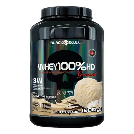 Whey 100%hd 900g Black Skull Sabor Baunilha Sorvete De Baunilha