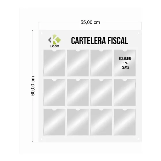 Cartelera Fiscal En Acrílico 12 Bolsillos  1/4 Carta