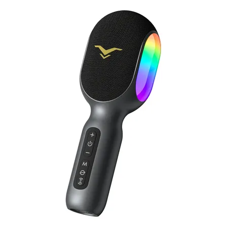 Microfone Karaokê Bluetooth sem Fio Microfone Portátil 5 em 1 com caixa de som e Luzes RGB Dinâmicas Mini Máquina de Karaokê para Viagens Stagesound cor cinza