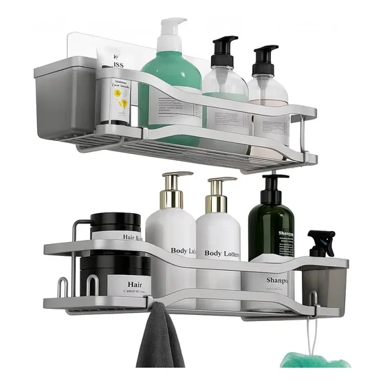 Organizador De Ducha Repisa Baño Adhesivo Set 2 Inoxidable Grey | Cuotas sin interés