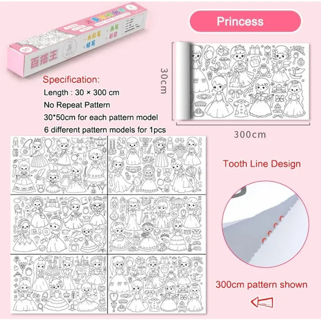 Rollo Papel Dibujos Para Colorear Adhesivo Niños 3 Metros
