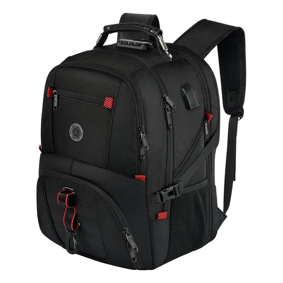 Mochila de Viaje 50L Antirrobo para Laptop 17'' Impermeable, Mochila Hombre Escolar Trabajo Universidad Grande Expandible Negro -Avanteco 1118BLK