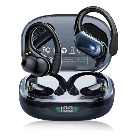 Fones De Ouvido Intra-auriculares Para Jogos Sem Fio Mertto Bx17 Com Luz Led, Ganchos Ergonômicos Para Melhor Ajuste,... Preto