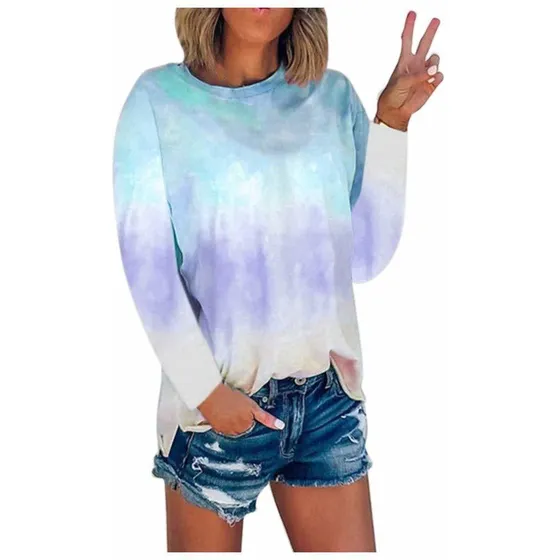 Camisa Estampado Degradado Para Dama Manga Larga Cuello
