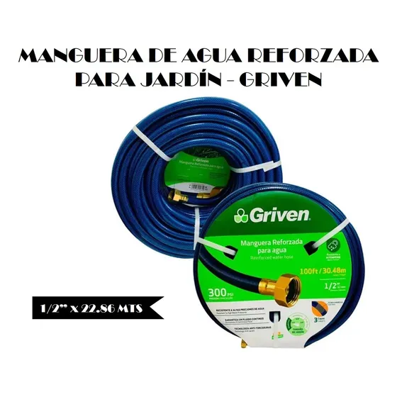 Manguera De Agua Reforzada P/jardín 1/2pul 22.86 Mts- Griven