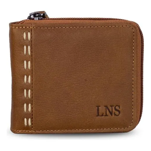 Billetera Cuero Con Cierre Y Costura Hombre Lincolns Color Ron