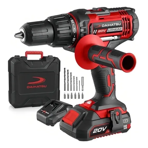 Taladro Percutor Inalámbrico 13mm con Maletín Daihatsu Color Rojo Frecuencia 50 Hz 20v