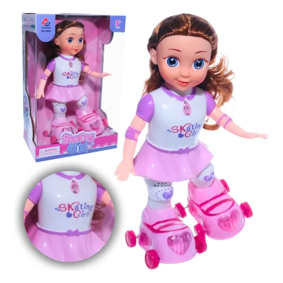 Boneca Patinadora Canta Dança Com Luzes Patins Capa Brilha