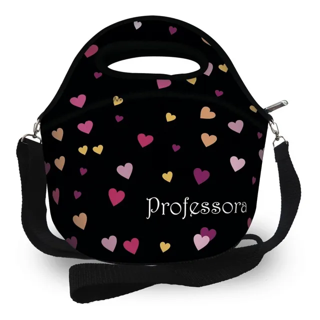 Lancheira Neoprene Professora Coração Personalizada Com Nome