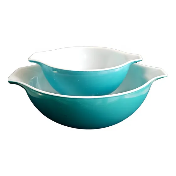 Dos Bowls Pyrex Grandes Interior Blanco Ext. Azul Turquesa 