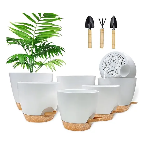 7 Pcs Macetas De Plástico Con Riego Automático Para Plantas