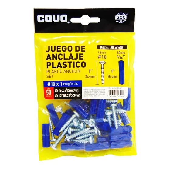 Tornillos Con Ramplug Azul 10x1'' 50pzs Covo