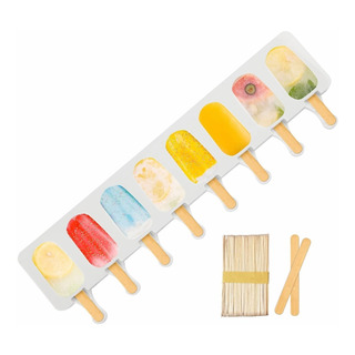 Molde De Silicón 8 Paletas Tipo Mini Magnum + Palitos Molde De Silicón 8 Paletas Tipo Mini Magnum + Palitos