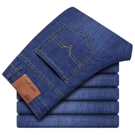 Calças Jeans Masculinas De Corte Reto Para Uso Diário Blue Plain 33
