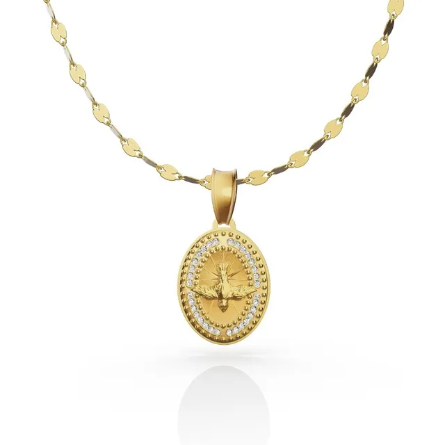 Medalla Espíritu Santo Cadena De Oro 10k Bautizo 45cm Color Dorado