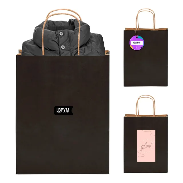 10 Bolsas Regalo Grandes Papel Craft Negro 42x31 