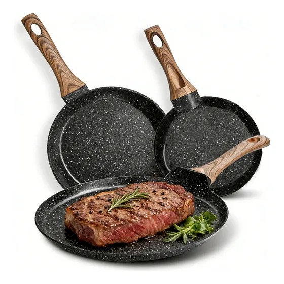 Jidankeji Juego De 3 Sartenes Con Revestimiento Antiadherente Incluye Sartenes De 18 Cm, 22 Cm Y 26 Cm Color Negro