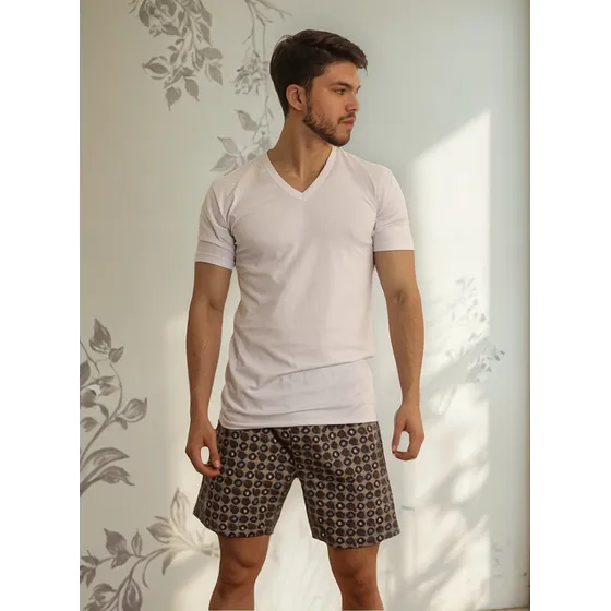 Camiseta Verano M/ Corta Escote V Puro Algodon Mercerizado