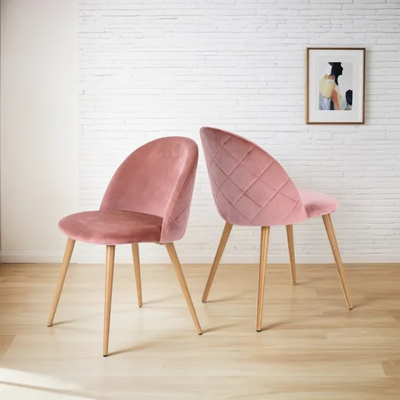 2 Silla De Comedor Pata De Hierro Terciopelo Rosa Zomba