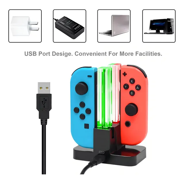Diyife Cargador De Conmutador Compatible Con Nintendo Switch, Joy-con Controller Charger Station, Interfaz Tipo C, Carga 4 Gamepads Juntos
