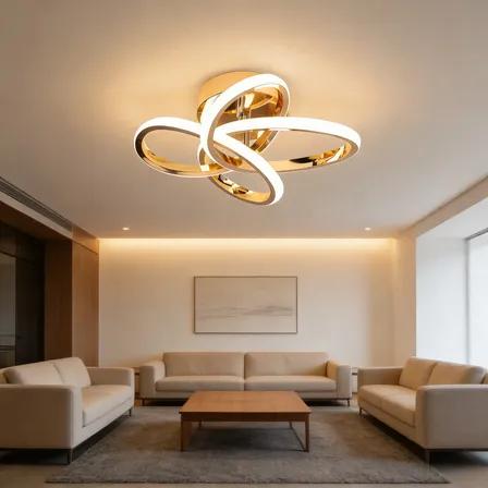 Plafon Led Moderno Dourado 4 Anéis Para Sala 110v - 220v Dourado