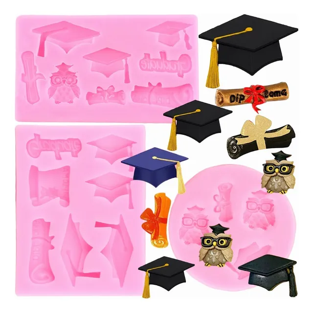 3pcs Molde De Silicón Diplomas Y Birretes, Graduación